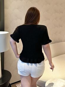 Vibekara Plus Size Women Solid Color Casual Daily Knit Top - Black - View 2
