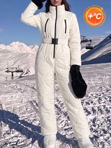 SHEIN EZwear White Quilted Hooded Women's Jumpsuit - White - View 3