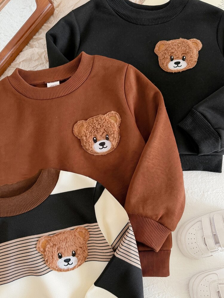 SHEIN LMoss Kids 3pcs/Set Baby Boy Baby Girl Autumn Winter Casual Basic Striped Crew Neck Sweatshirt Multi-Piece Set - Multicolor - View 3