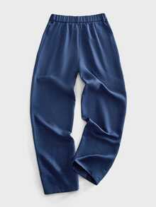 Mainfolk Men's Fitted Casual Long Mid-Waist Straight Leg Pants - Navy Blue - View 11