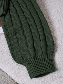 Trelyra Women's Cable Knit Crew Neck Drop Shoulder Long Sleeve Cropped Casual Sweater - Dark Green - View 6