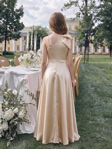 SHEIN 女童簡約時尚正式場合婚禮花童優雅晚禮服 畢業舞會晚餐派對雞尾酒會郵輪 米色 秋季 - 香檳色 - 查看 2