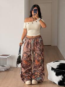 Coolane Women's Plus Size Summer Fall Eyelet Decor Asymmetric Shoulder Ruched Business Casual 1960s Grunge Sexy Night Vacation Party T-Shirt Going Out Beige - Apricot - View 7