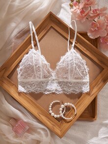 QuietHaus Elegant Sexy Solid Color Ultrathin Lace Bra Lingerie - White - View 1