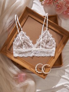 QuietHaus Elegant Sexy Solid Color Ultrathin Lace Bra Lingerie - White - View 2