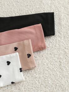 SHEIN 4Pcs Toddler Baby Girl Shirt Pants Set Cute Sweet Pink White Flutter Sleeve Heart Floral Ribbed Long Sleeve Round Neck Regular Holiday Spring Princess - Multicolor - View 7