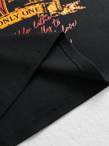ROMWE MEN Fashionable Yellow & Black Contrast Print Cross Graffiti Pullover Long Sleeve T-Shirt - Black - View 6