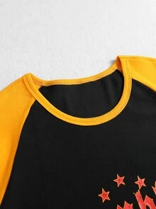 ROMWE MEN Fashionable Yellow & Black Contrast Print Cross Graffiti Pullover Long Sleeve T-Shirt - Black - View 9
