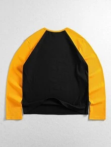 ROMWE MEN Fashionable Yellow & Black Contrast Print Cross Graffiti Pullover Long Sleeve T-Shirt - Black - View 3