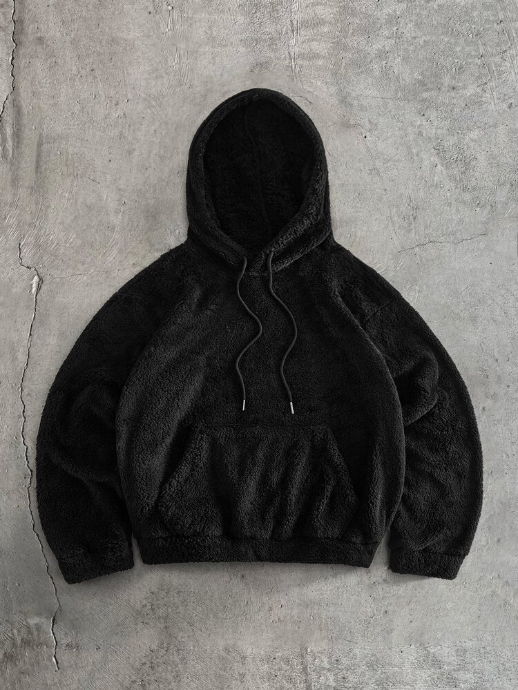COMVAIL Men's Plus Size Solid Color Long Sleeve Pocket Fleece Drawstring Hoodie Halloween Winter Party Autumn - Black - View 2