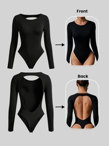 SHEIN Velisys Jumpsuit Olahraga Kasual Lengan Panjang Leher Bulat Warna Polos untuk Wanita - MultiWarna - View 4