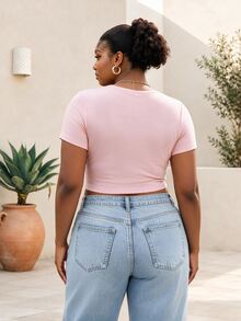 CurvyTilda Plus Embroidery Detail Flare Leg Jeans - Dark Wash - View 4