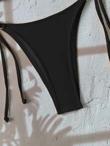 SHEIN Swim Conjunto de bikini de mujer para playa de verano con cuello de halter y broche de metal - Negro - Ver 6