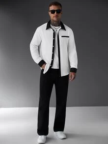 SLATEMANN Men's Autumn/Winter Long Sleeve Black & White Colorblock Shirt - White - View 6
