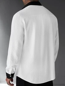SLATEMANN Men's Autumn/Winter Long Sleeve Black & White Colorblock Shirt - White - View 2