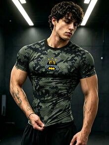 BATMAN X SHEIN Gym Rark Men's Bat Graphic Casual Versatile Daily Wear Sports T-Shirt, Gym - Multicolor - View 3