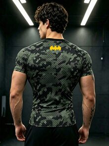 BATMAN X SHEIN Gym Rark Men's Bat Graphic Casual Versatile Daily Wear Sports T-Shirt, Gym - Multicolor - View 4