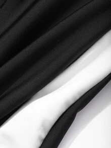 DAZY Women's Two-Tone Long Sleeve Sporty Swimsuit For Summer Beach Vacation - Black and White - View 6