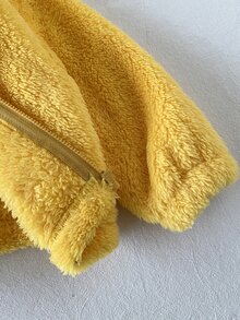 1件女嬰外套夾克大衣 可愛黃色鴨子臉 3D喙 毛茸茸長袖連帽加厚 假日冬季新生兒公主拉鍊式 - 黃色 - 查看 6