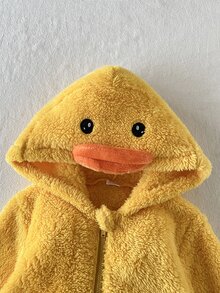1件女嬰外套夾克大衣 可愛黃色鴨子臉 3D喙 毛茸茸長袖連帽加厚 假日冬季新生兒公主拉鍊式 - 黃色 - 查看 7