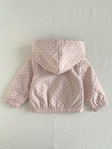 SHEIN 幼童女嬰毛絨外套夾克 甜美灰粉色 絨毛內裡 長袖連帽 加厚柔軟 旅行款 冬季秋季 拉鍊式 正式風 牛仔女孩風 - 彩色 - 查看 2