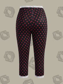 Betty Boop x SHEIN Women's Polka Dot Print Bow Decor Leggings - Black - View 2