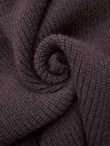 Roveilla Plus Size Women's Fashion High Neck Design Asymmetrical Hem Split Ribbed Coffee Brown Cape Sweater Pullover Casual Versatile Daily Autumn/Winter Top - Coffee Brown - View 8