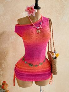 Soleia Women's Gradient Color Asymmetrical Shoulder Casual Daily Knit Dress - Multicolor - View 1