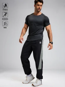 Gym Rark Men's Letter Print Color Block Drawstring Waist Casual Sports Pants Sweat Pants - Black - View 4