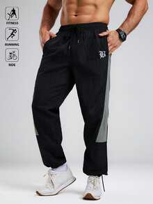 Gym Rark Men's Letter Print Color Block Drawstring Waist Casual Sports Pants Sweat Pants - Black - View 1