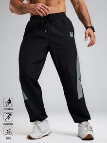Gym Rark Men's Letter Print Color Block Drawstring Waist Casual Sports Pants Sweat Pants - Black - View 6