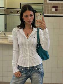 IslaSuriya Women's Striped Knight Pattern Casual Everyday Shirt - White - View 1