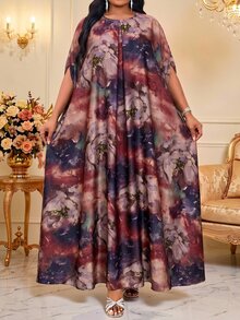 Fleurora 大尺碼優雅派對紮染花卉印花洋裝 - 彩色 - 查看 4