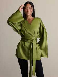 COSMINA Women's Solid Color Casual Elegant Versatile Daily Long Sleeve Shirt Dinner Olive Green Fall - Army Green - View 2