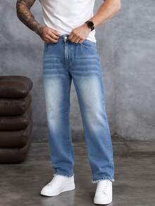 EGENSIO Men's Casual Versatile Daily Travel Denim Jeans With Pockets - Blue - View 1