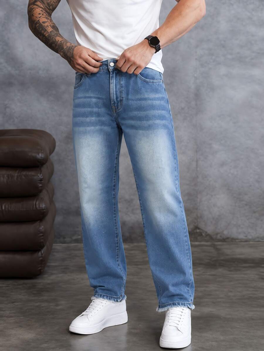 EGENSIO Men's Casual Versatile Daily Travel Denim Jeans With Pockets - Blue - View 1
