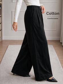 Easowa Women's Casual Button Pocket Fashion Long Pants For Office And Commute - Black - View 4