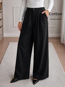 Easowa Women's Casual Button Pocket Fashion Long Pants For Office And Commute - Black - View 3