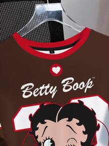 Betty Boop x SHEIN Women's Casual Round Neck Short Sleeve T-Shirt - White - View 4
