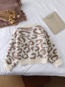Back-To-School Leopard Print Button-Front Cardigan For School Girl, Autumn Winter Young Girls Knit Sweater Jacket Cute Casual Clothes For Big Girl Toddler - Khaki - View 2