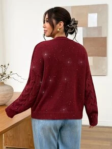 Lounesse Plus Size Women's Casual Versatile Daily Cardigan Christmas Winter - Multicolor - View 3