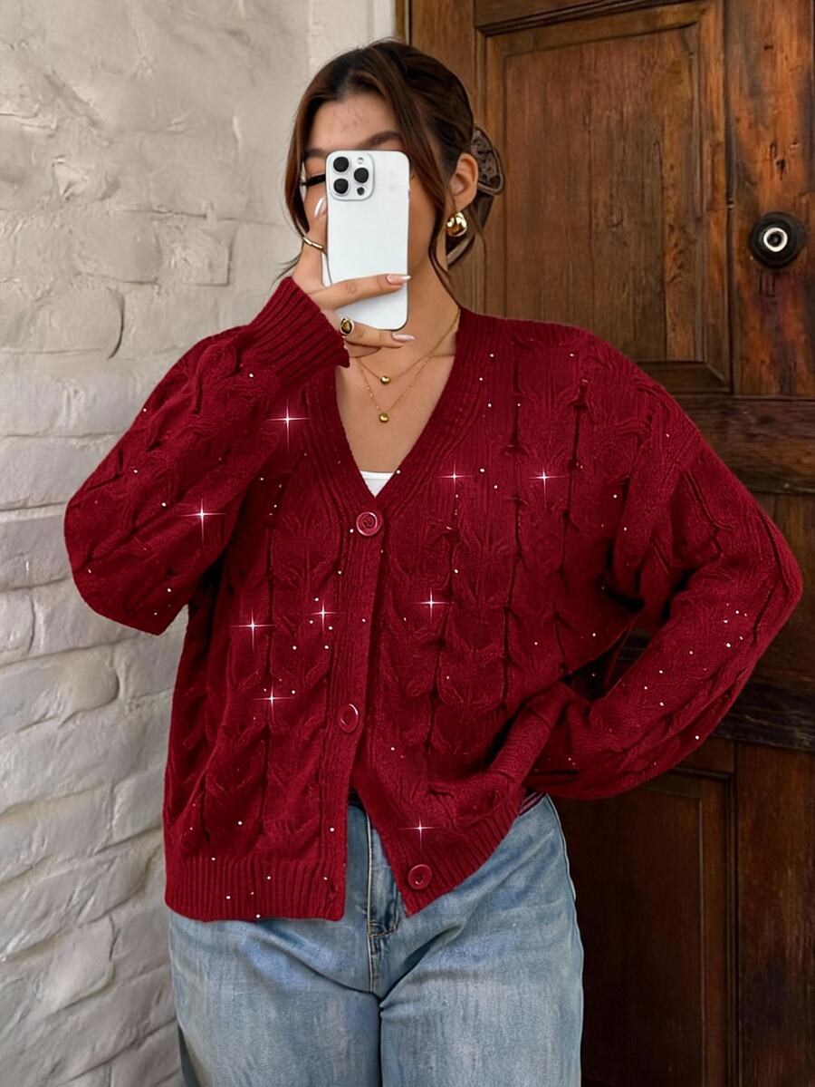 Lounesse Plus Size Women's Casual Versatile Daily Cardigan Christmas Winter - Multicolor - View 1