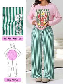 Solflare Plus Size Lobster Print Long Sleeve T-Shirt And Striped Drawstring Waist Pants 2 Pieces Set - Multicolor - View 7