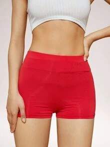 SHEIN PETITE Wide Waistband Solid Biker Shorts ,Petite Women - Red - View 4