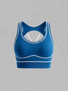 Sweetra Women's Seamless Colorblock Sleeveless Slim Fit Casual Sports Top - Blue - View 1