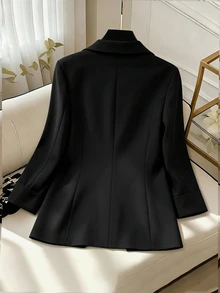 GlowEve CURVE Plus Lapel Neck Single Breasted Blazer - Black - View 2