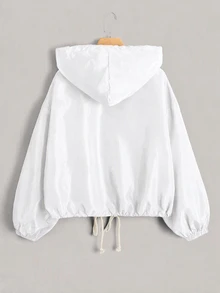 SHEIN EZwear Drop Shoulder Drawstring Hem Hooded Jacket In Fall/Winter - White - View 2
