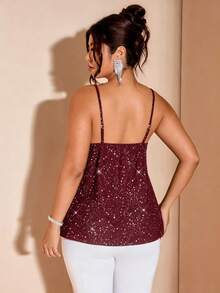 Cravure Große Größen Sexy Mode Pailletten Mesh Patchwork Camisole - Bordeaux - Übersicht 2