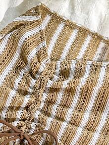 Swim Vcay Women's Knitted Jacquard Striped Fabric Side Drawstring Skirt - Brown - View 5