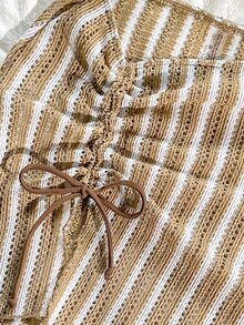 Swim Vcay Women's Knitted Jacquard Striped Fabric Side Drawstring Skirt - Brown - View 6